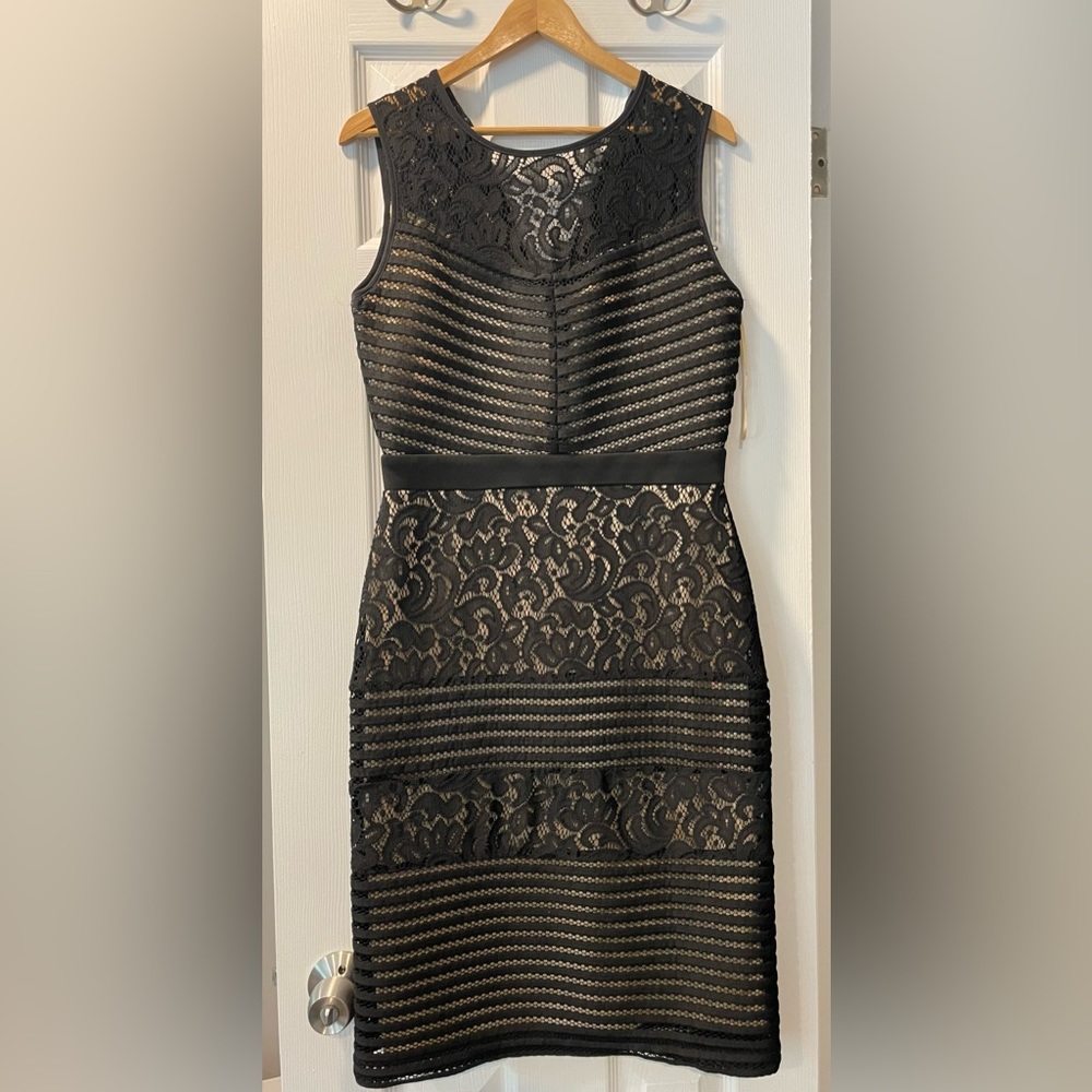 Gabby Skye Black Lace Cocktail Dress.